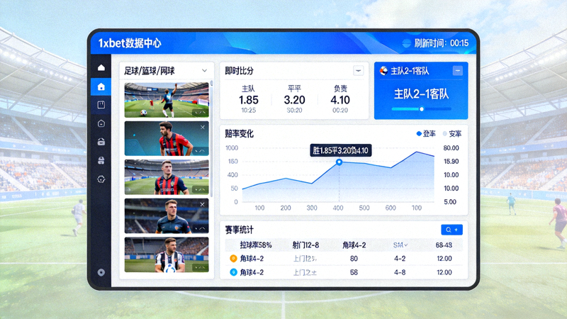 1xbet 平台內建的即時賽事數據分析工具介面展示